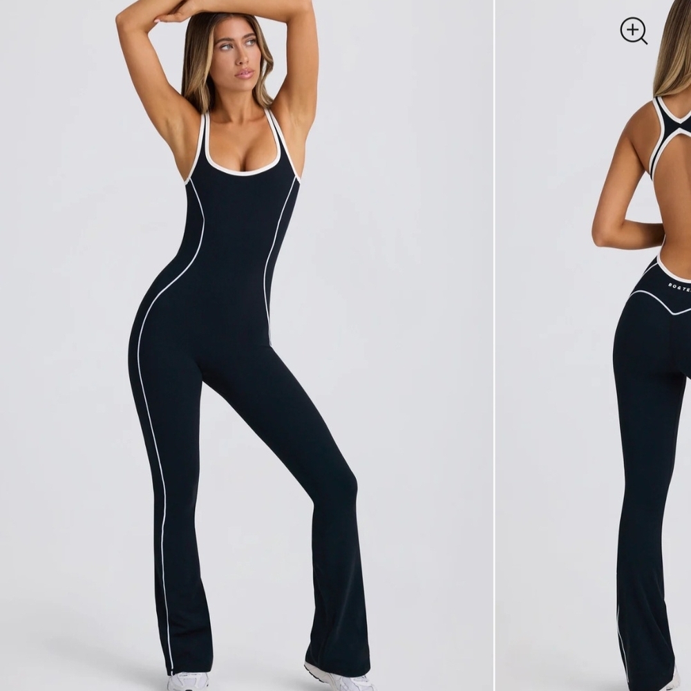 Oh Polly Black Sculpting Jumpsuit with White Piping - Picture 6 of 6